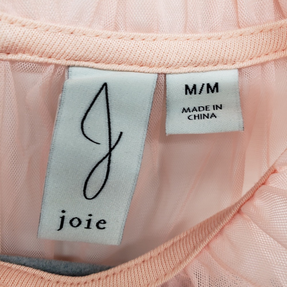 Joie Ruffle Tulle Mesh Blouse Women Medium Peach Pink Sheer Pleated Flutter Top - Picture 3 of 8